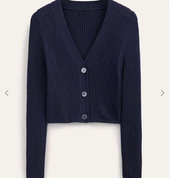 Boden Merino Cropped Rib Cardigan Navy S NWT - Picture 2 of 7